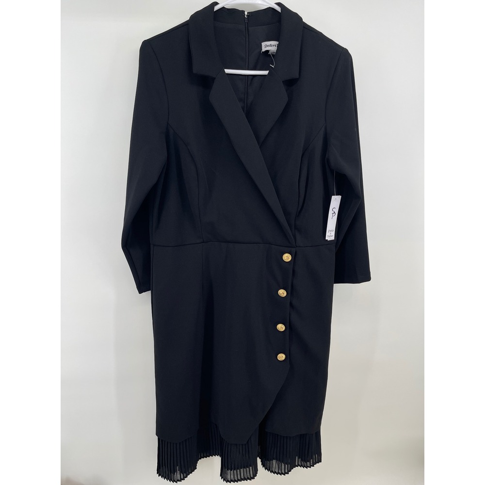 Shelby & Palmer Black Blazer Dress Gold Buttons Pleated Hem Size 12 NWT Lagen